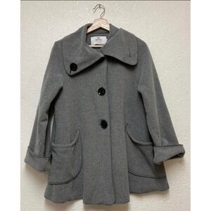 Janska Womens Gray Collar Button Front Coat Size Medium